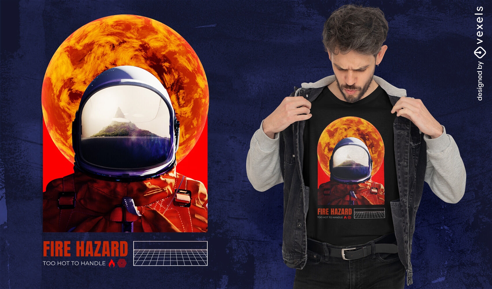 Camiseta astronauta do espaço contra a lua psd