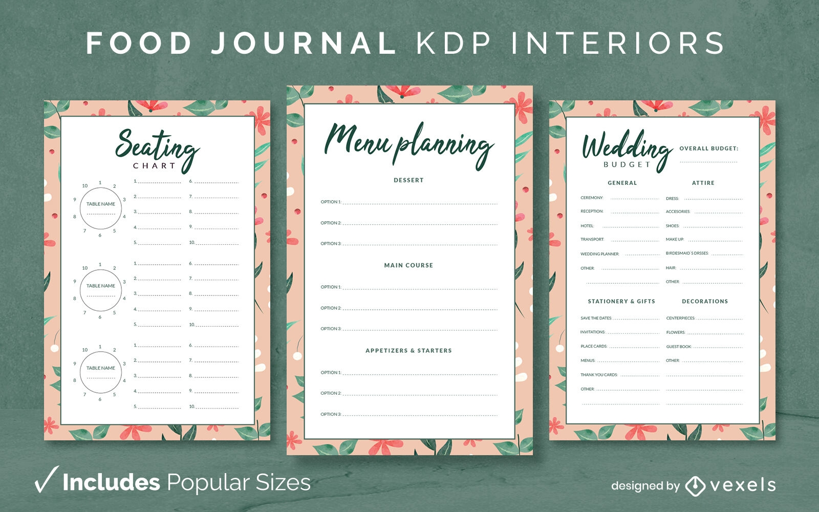 Food floral journal design template KDP