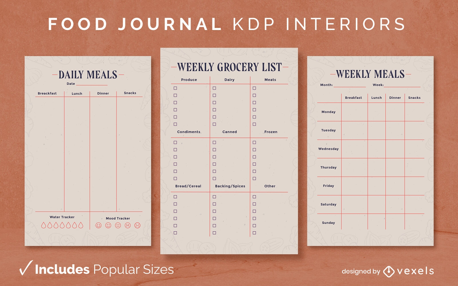 Simple food journal design template KDP