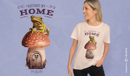 Frog in mushroom nature t-shirt psd