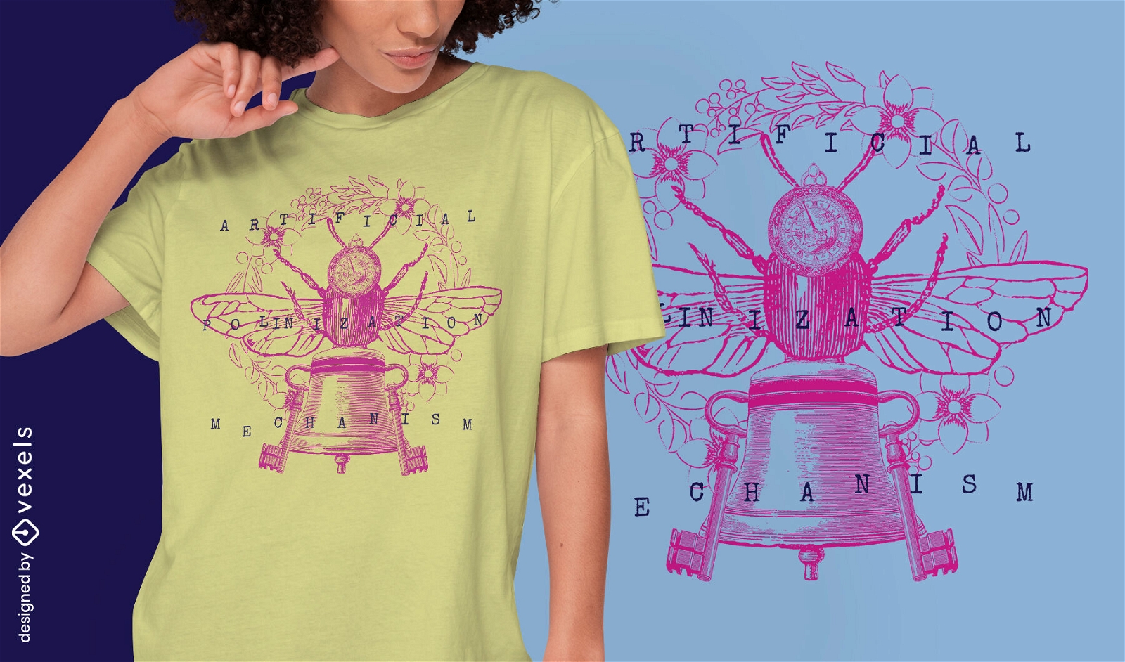 Biene und Blumen handgezeichnetes Natur-T-Shirt psd