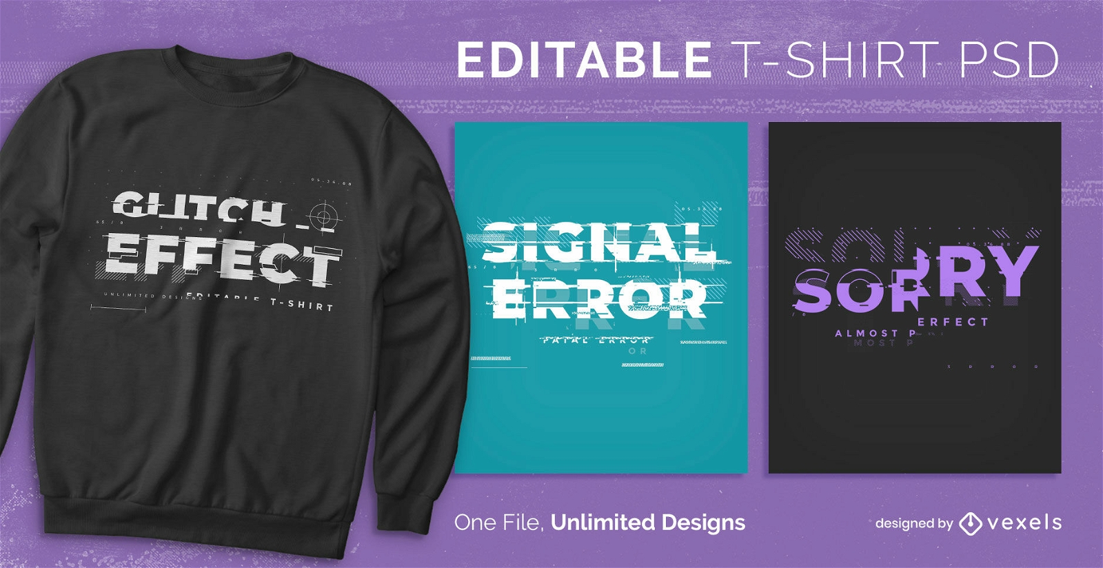 Glitch text effect scalable t-shirt psd