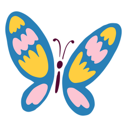 Borboleta com asas rosa e amarelas azuis