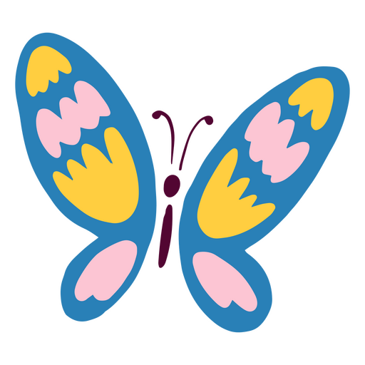 Borboleta com asas rosa e amarelas azuis Desenho PNG