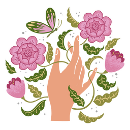 Hand with flowers and leaves PNG Design Transparent PNG