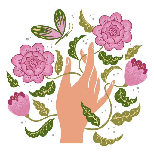 Hand mit Blumen und Blättern PNG-Design