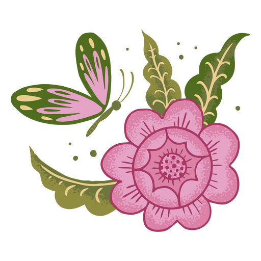 Primavera ilustración flor y mariposa Diseño PNG