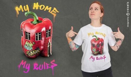 Camiseta engraçada em casa de vegetais de pimenta psd