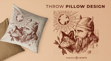Viking and wolf throw pillow design