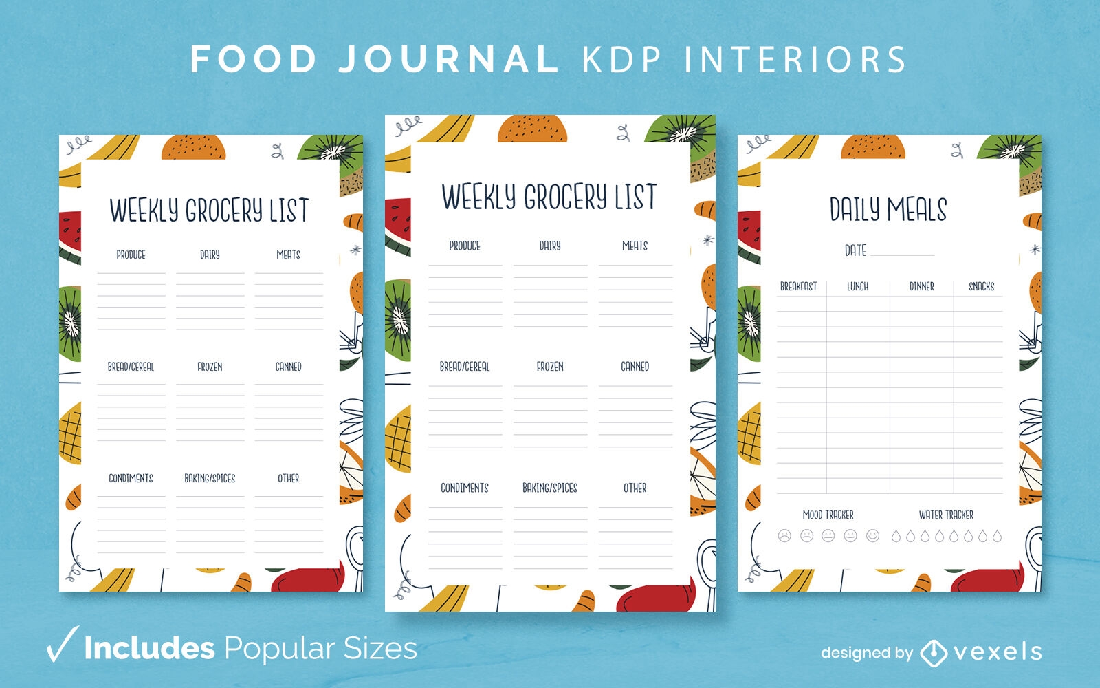 Modelo de design de diário de comida artística KDP