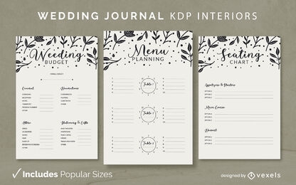 Einfache Designvorlage für Hochzeitstagebuch mit Blumenmuster KDP