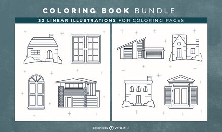 Páginas de diseño de libros para colorear de la casa