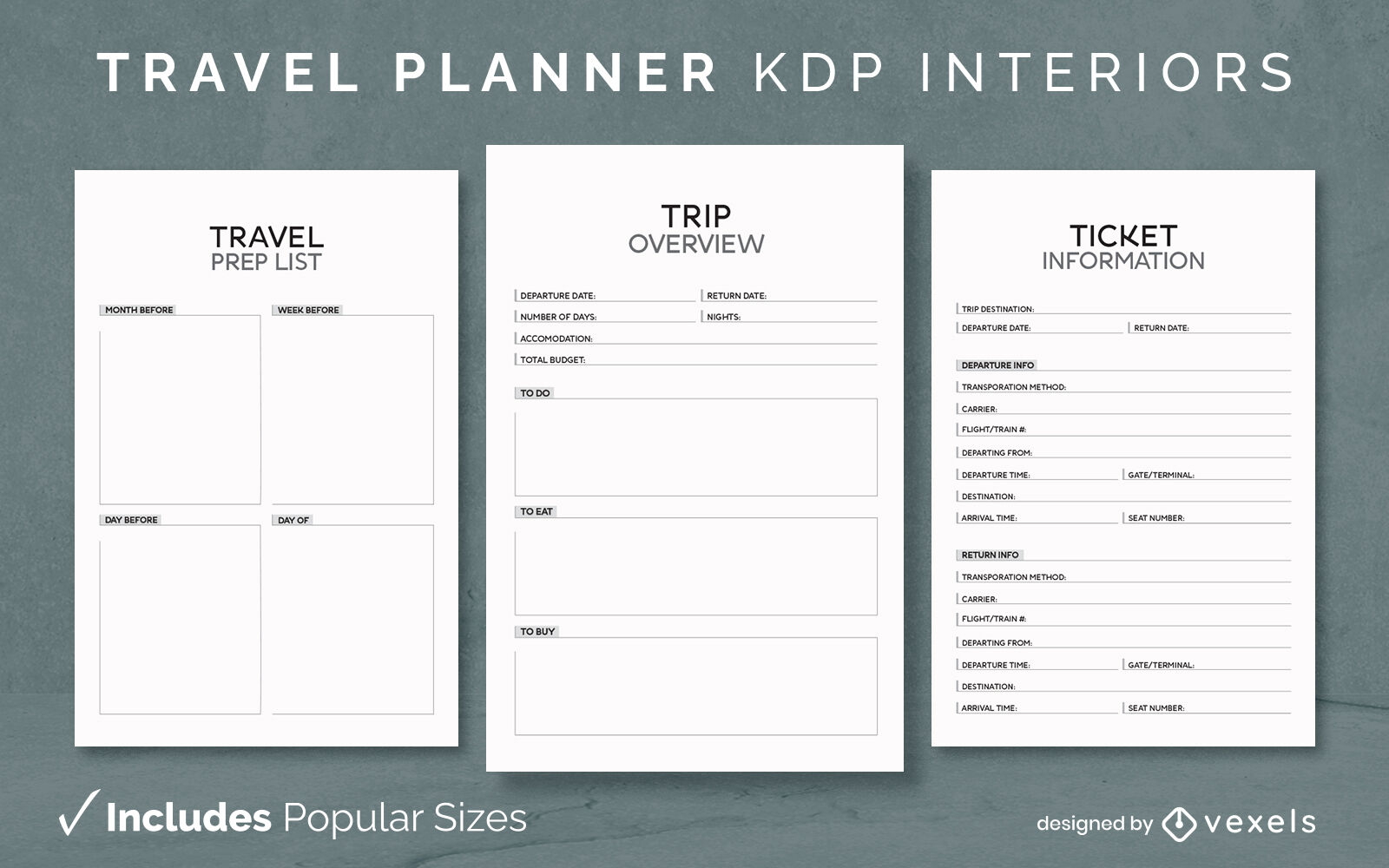 Modelo de design de diário do planejador de viagens KDP