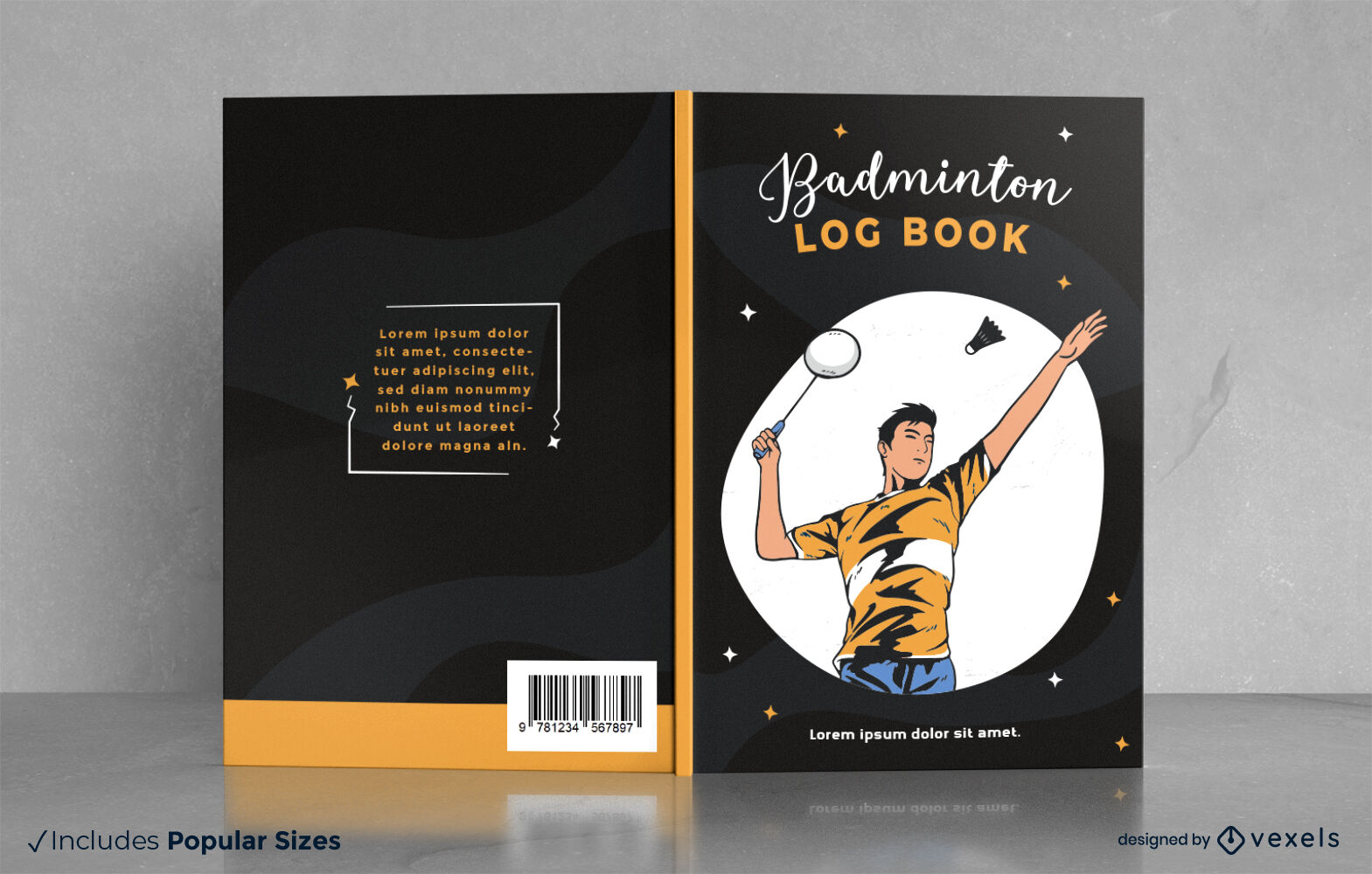 Diseño de portada de libro de registro de bádminton.