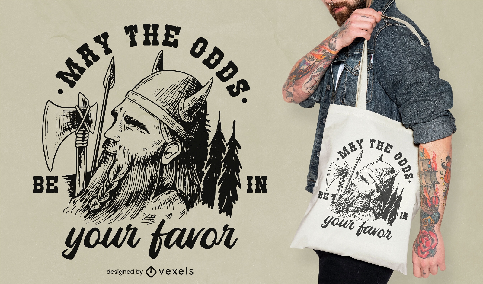 Design de bolsa desenhada à mão com citação Viking