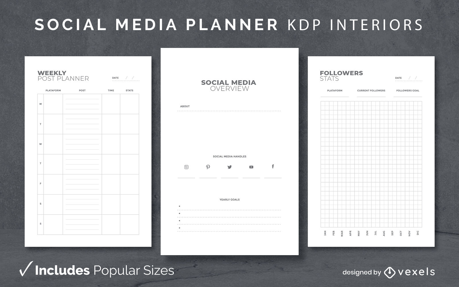 Plantilla de diario de redes sociales Diseño de interiores KDP