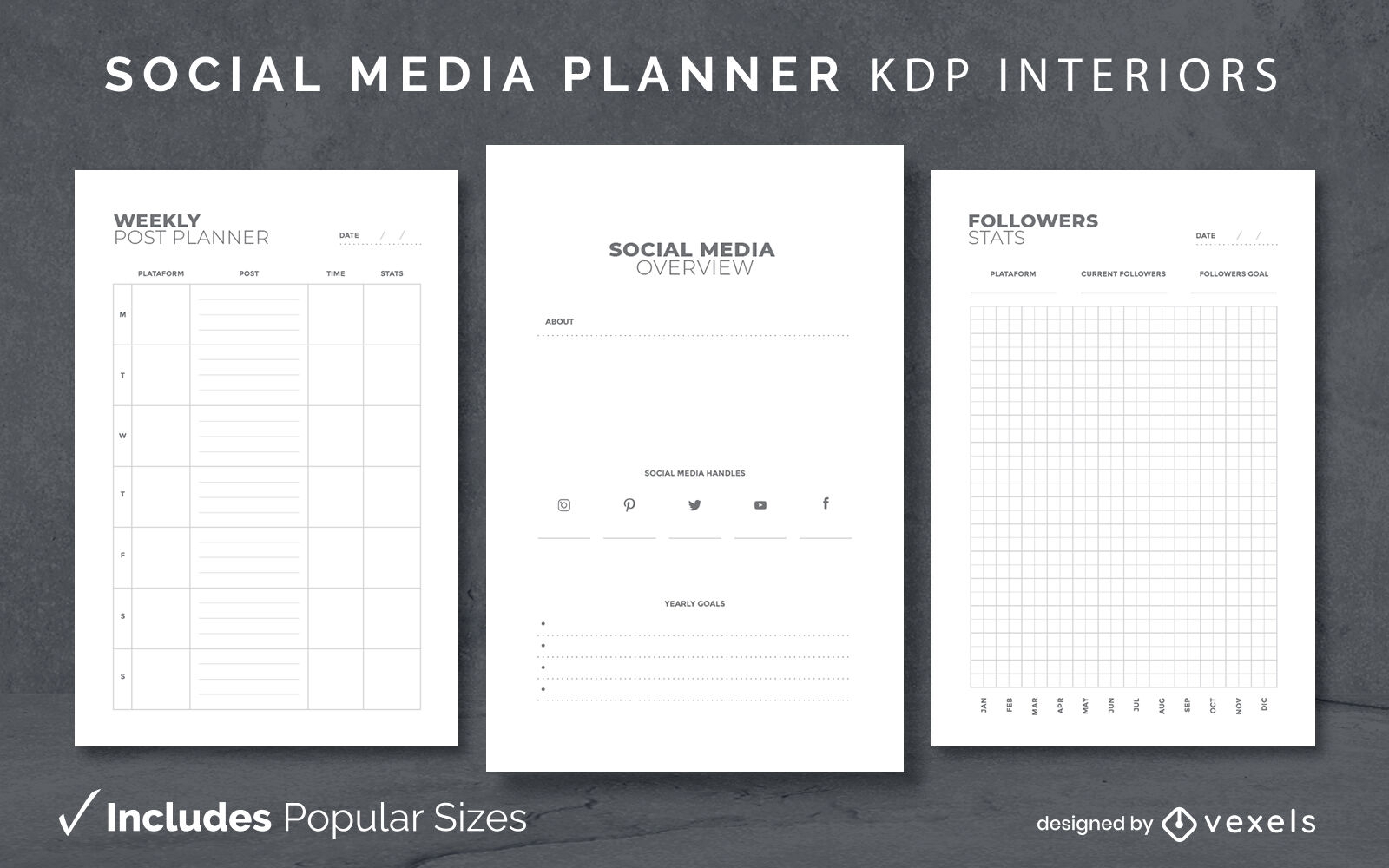 Social media diary template KDP interior design