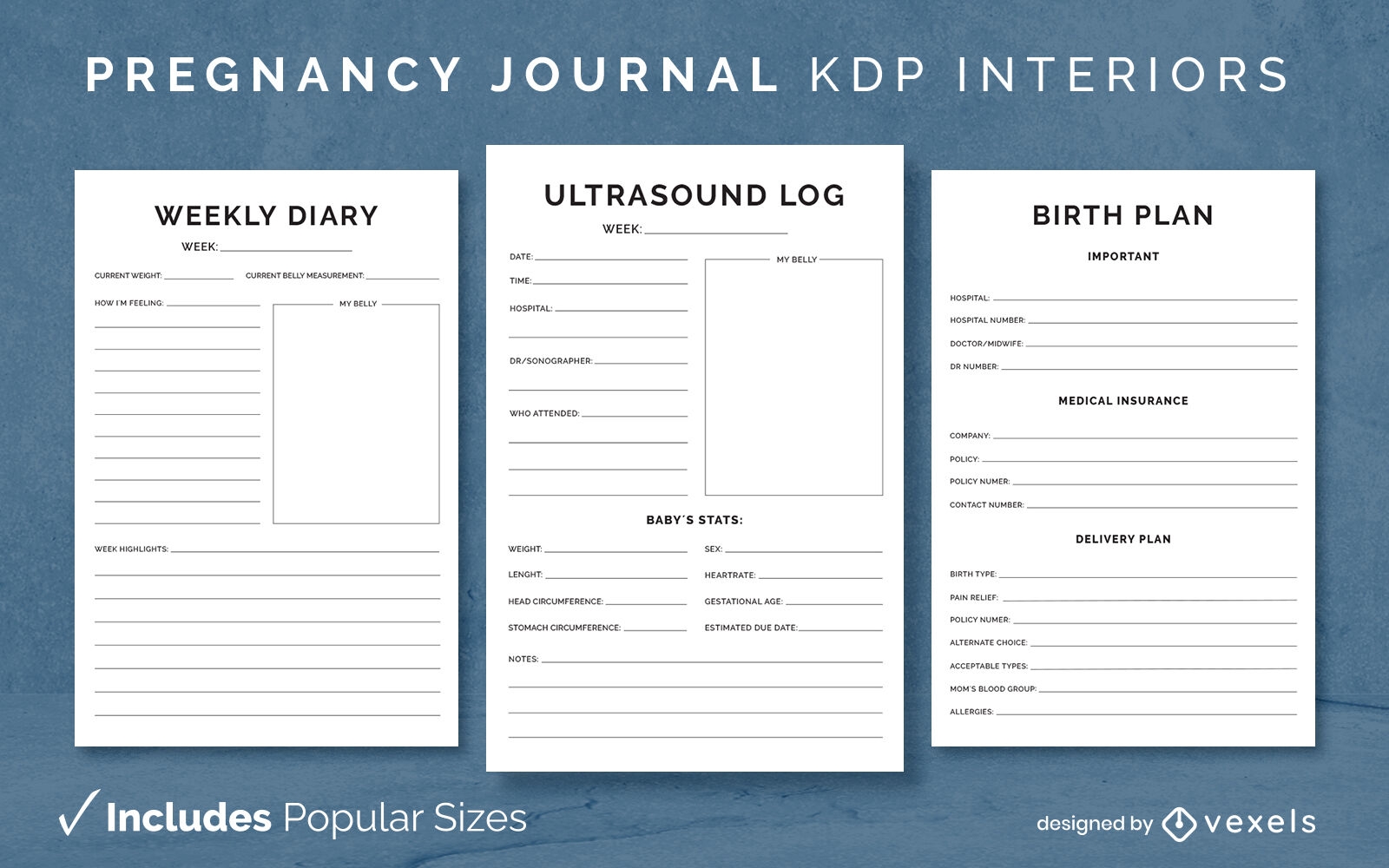 Plantilla de diseño de diario de embarazo simple KDP