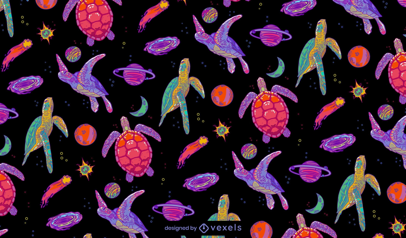 Diseño de patrón enlosable de tortugas galácticas