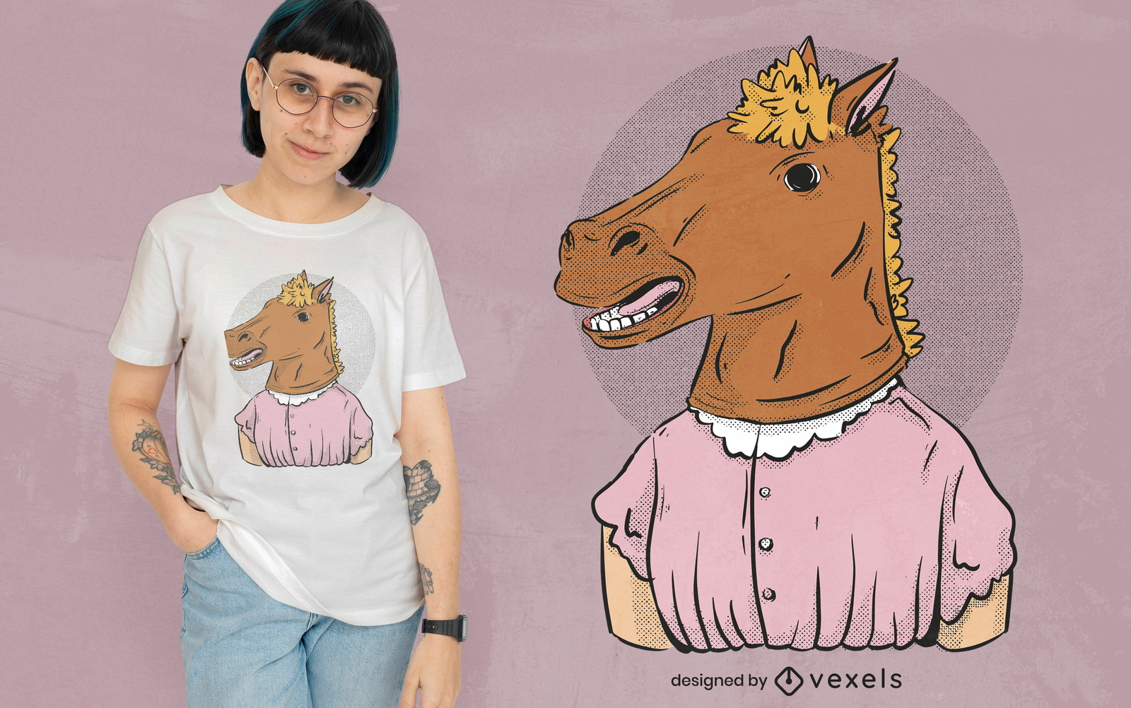 Diseño de camiseta de máscara de caballo marrón.