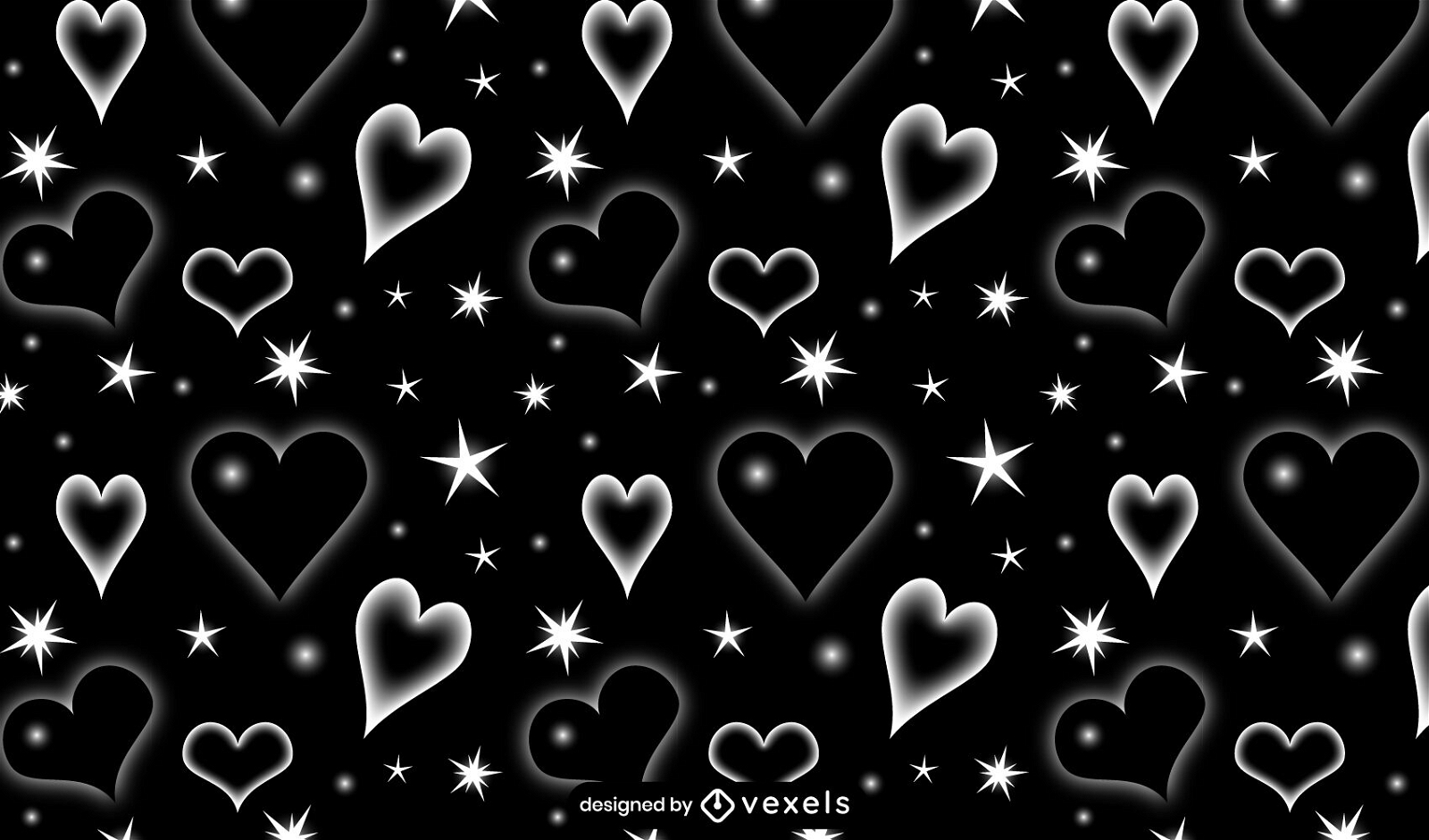 Glossy black hearts tileable pattern design
