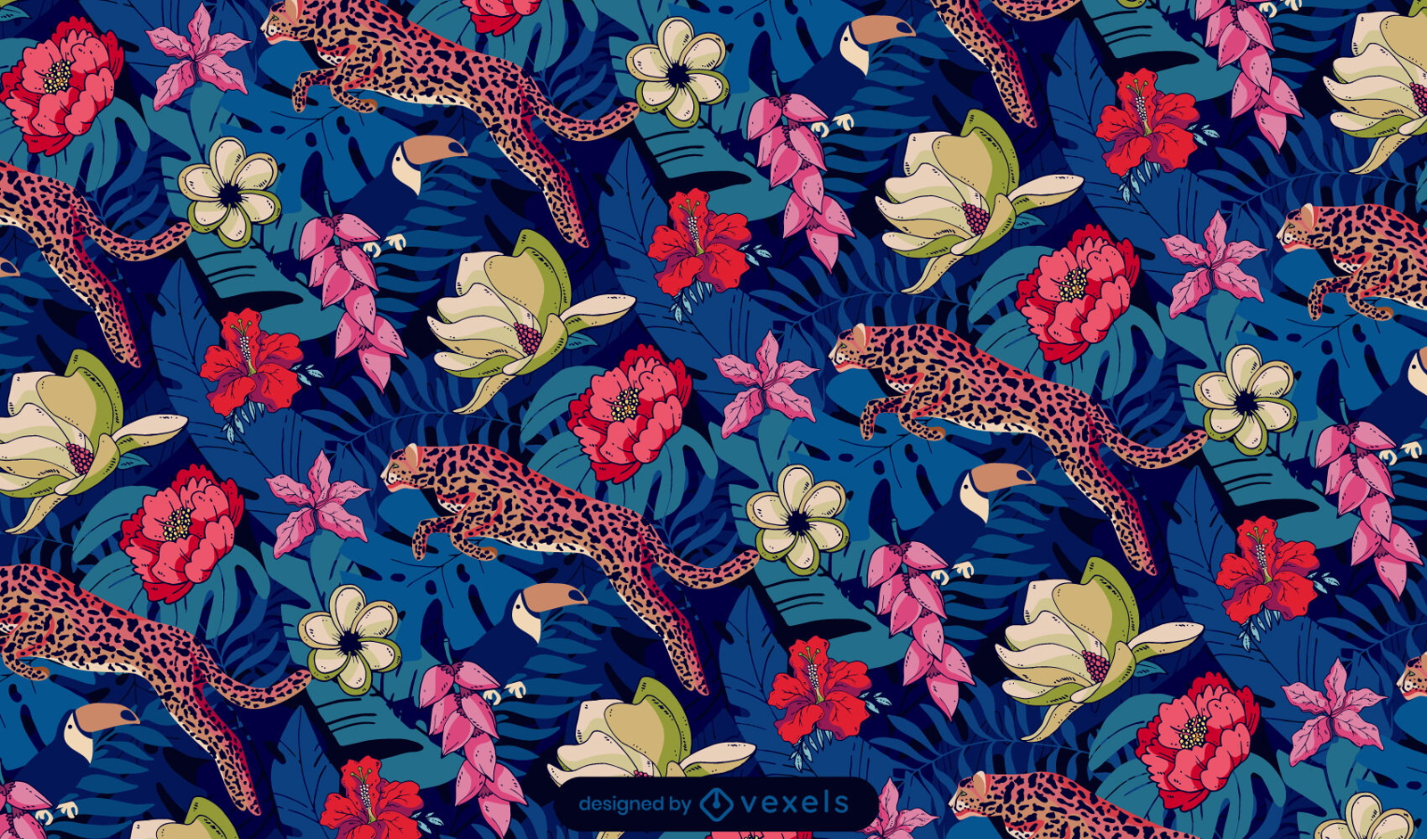 Tropical flowers tileable pattern design