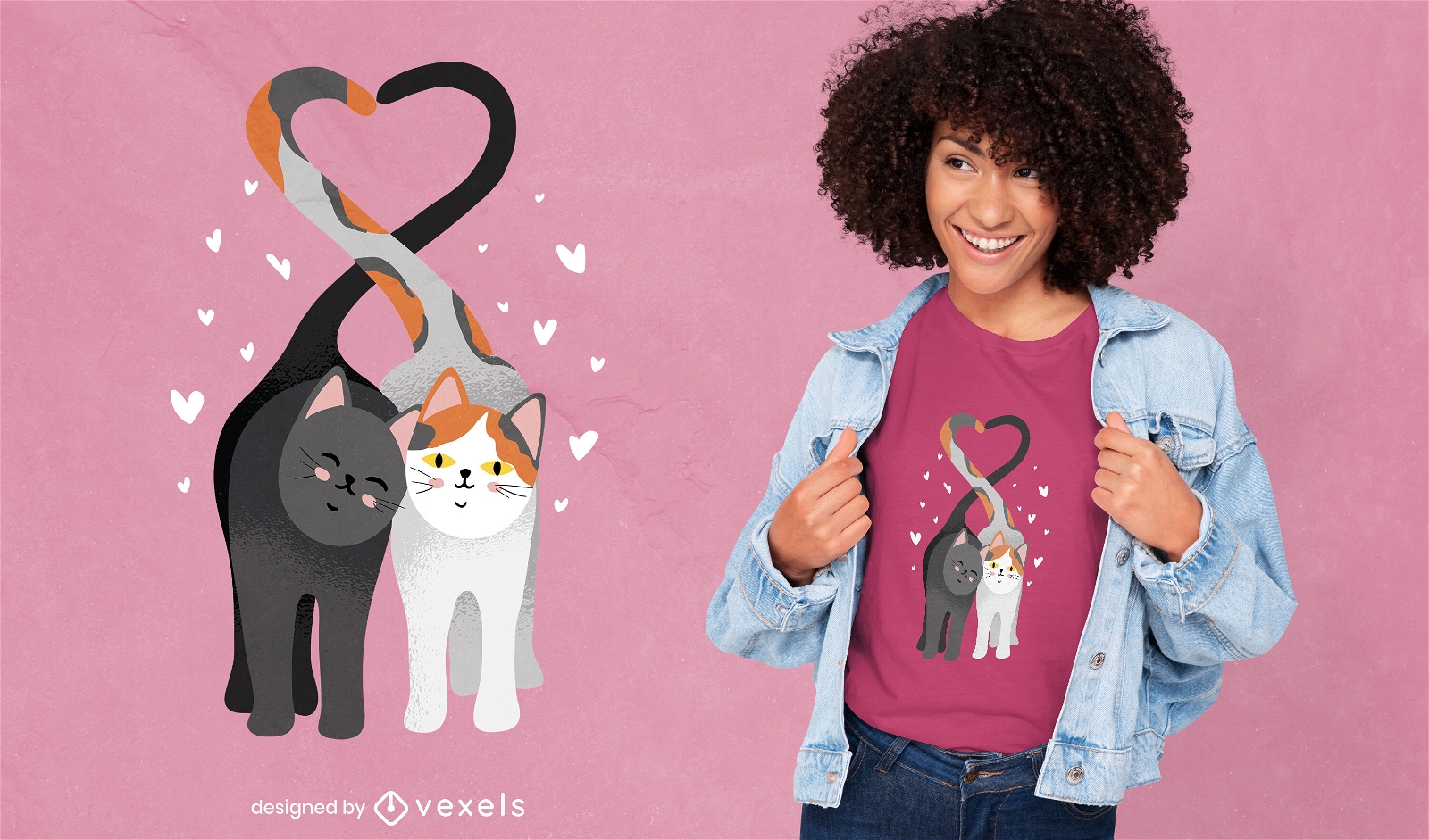 Diseño de camiseta de gatos enamorados corazones