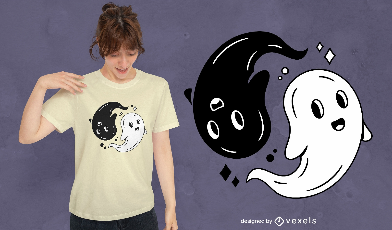 Design de camiseta de fantasmas Yin yang