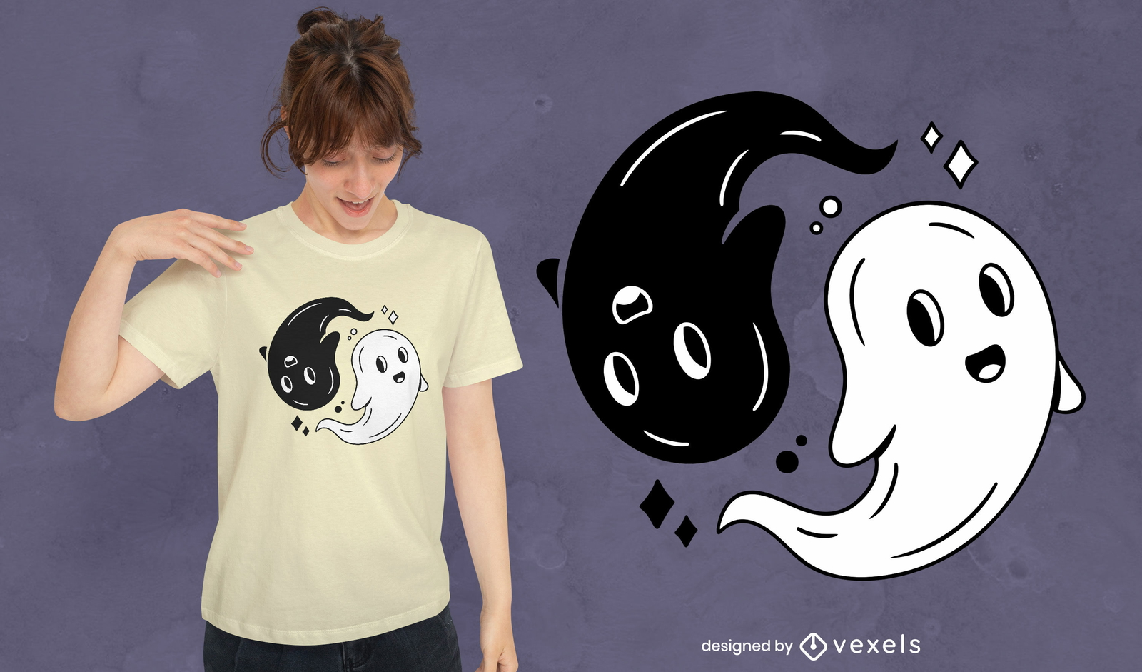 Diseño de camiseta de fantasmas de yin yang