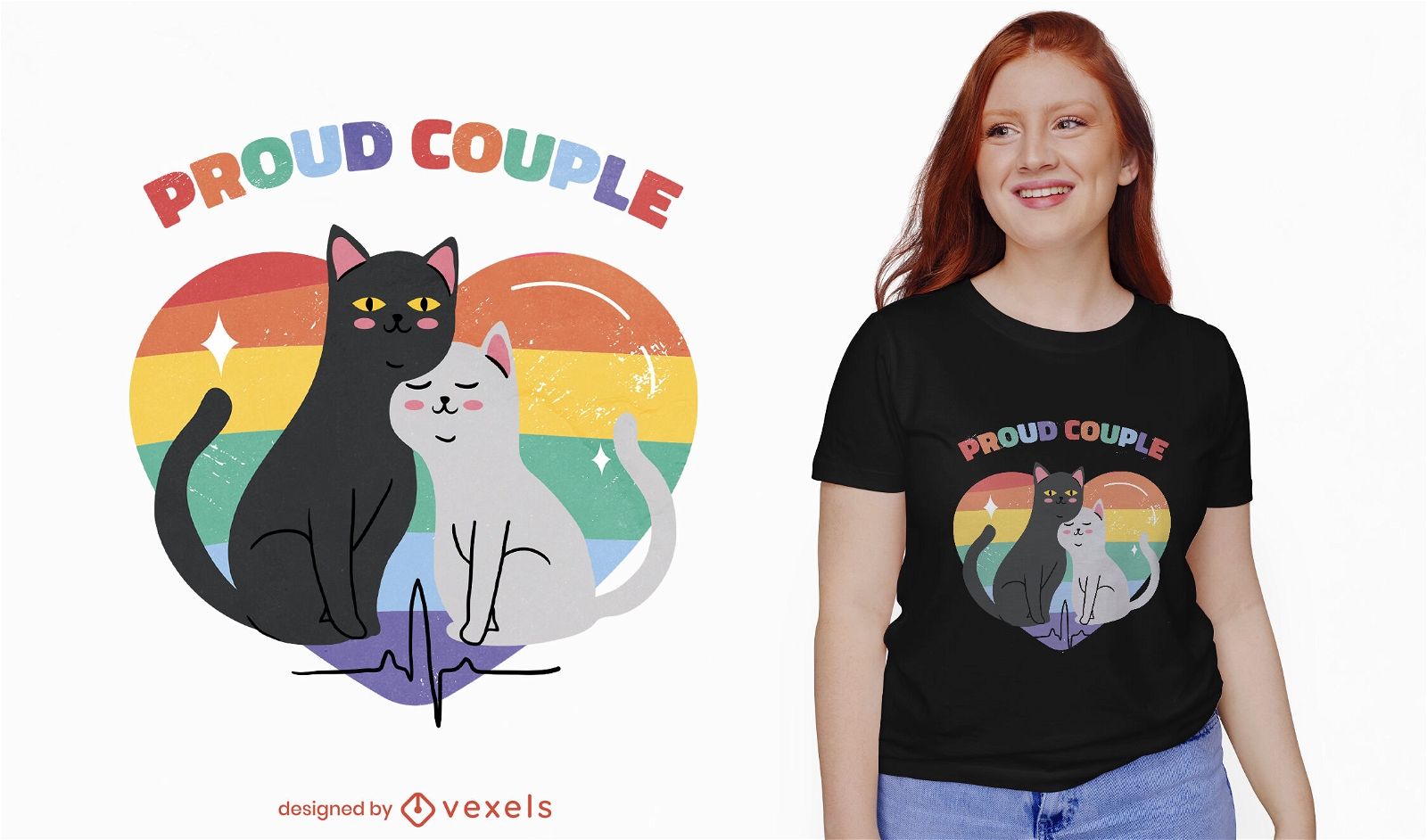 Design de camiseta de gatos de casal de orgulho