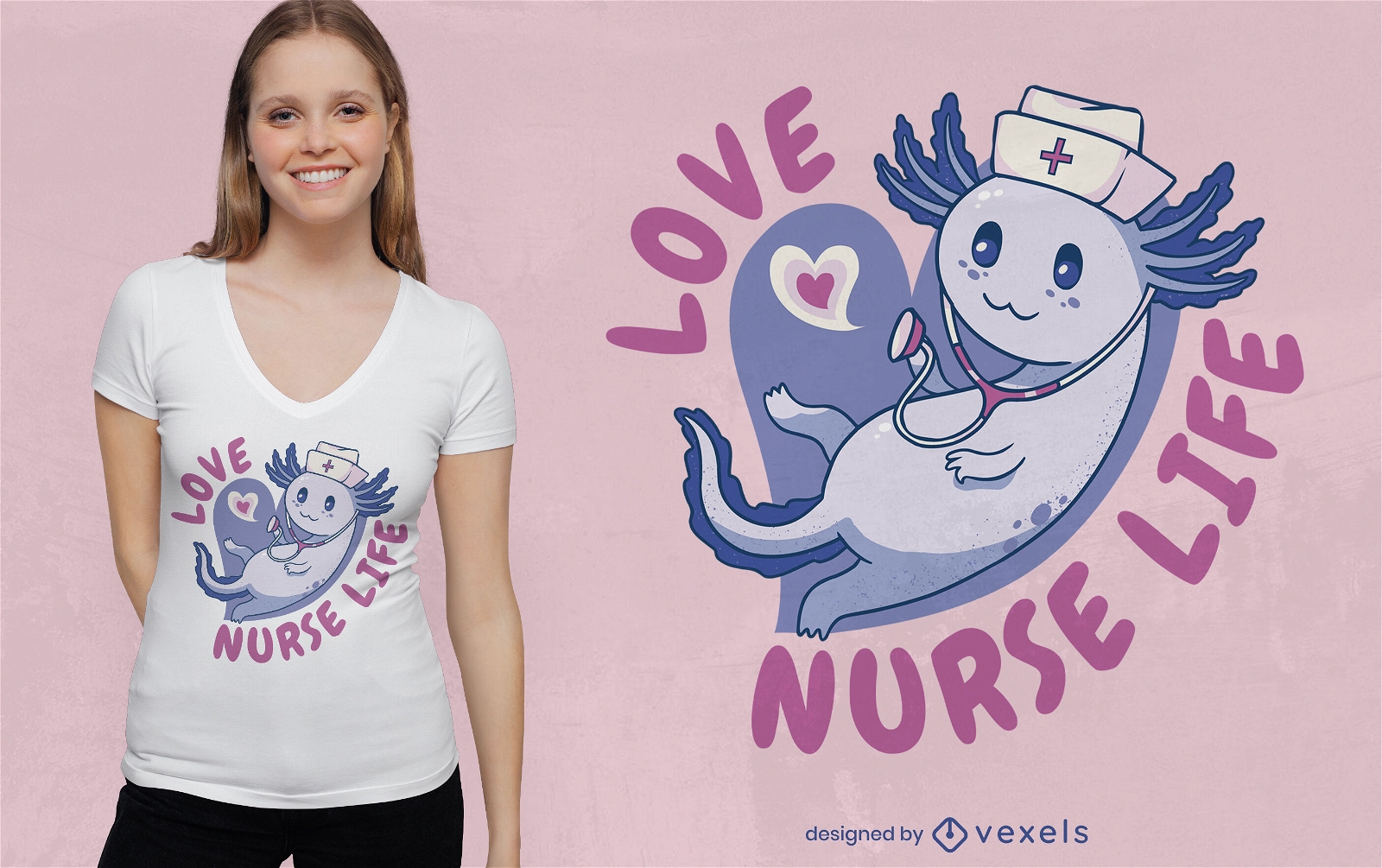 Design de camiseta de enfermeira Axolotl
