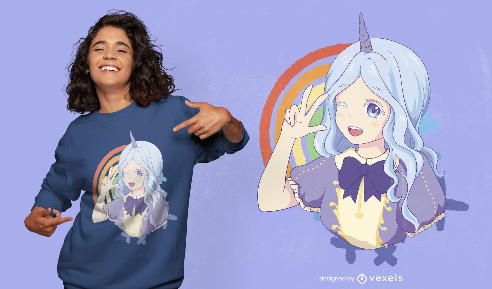 Design de camiseta de menina de unicórnio de anime