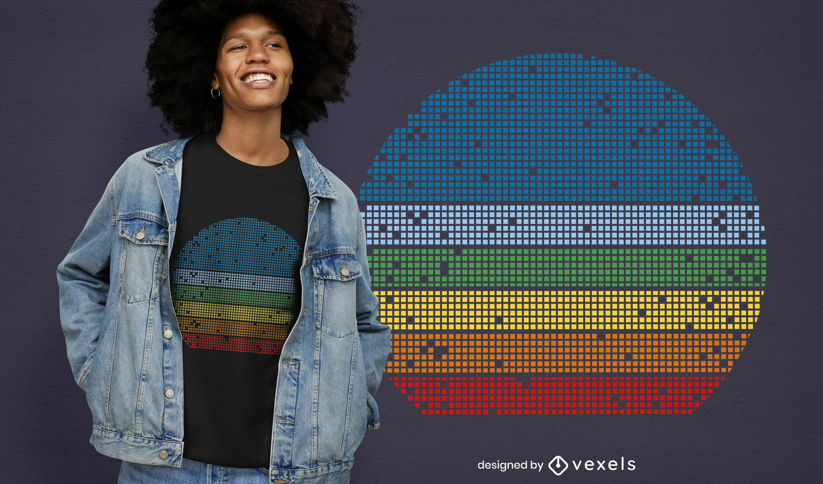 Diseño retro de camiseta de píxeles al atardecer.