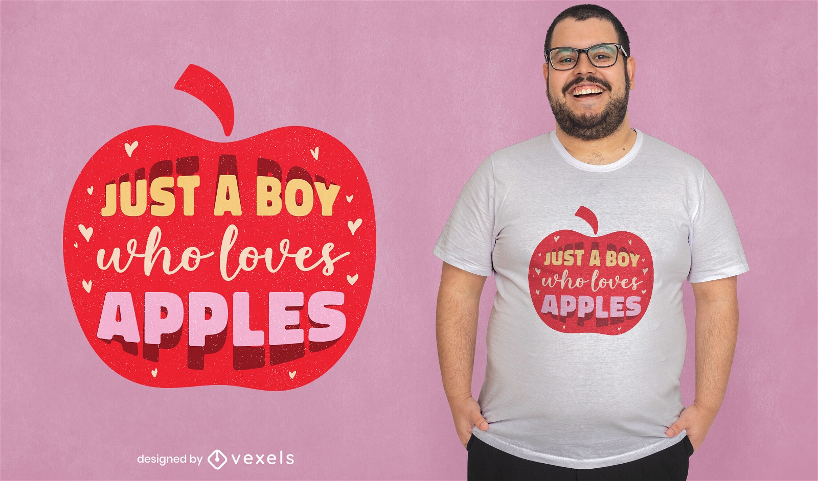 Un niño que ama el diseño de camisetas de manzanas.