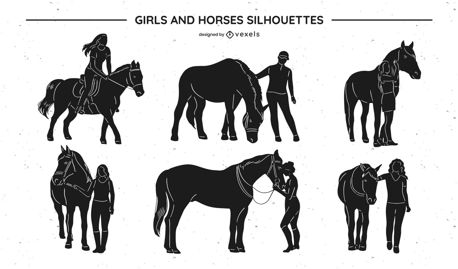 Mädchen- und Pferdeschattenbilder eingestellt