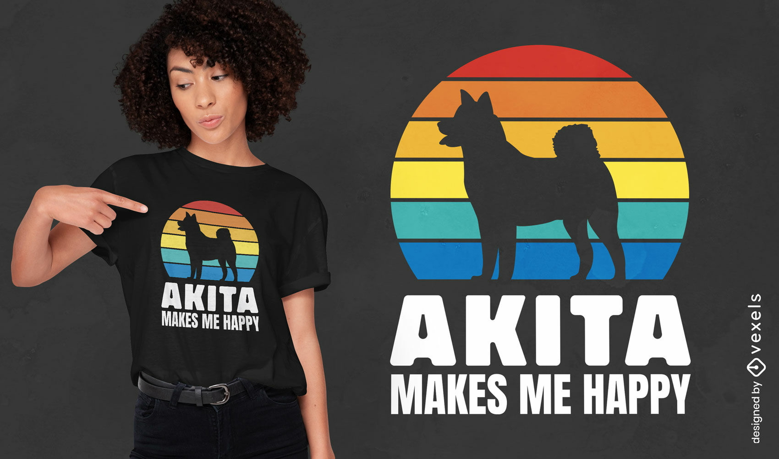 Akita macht mich glücklich Hunde-T-Shirt-Design