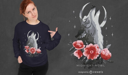 Floral howling wolf t-shirt design
