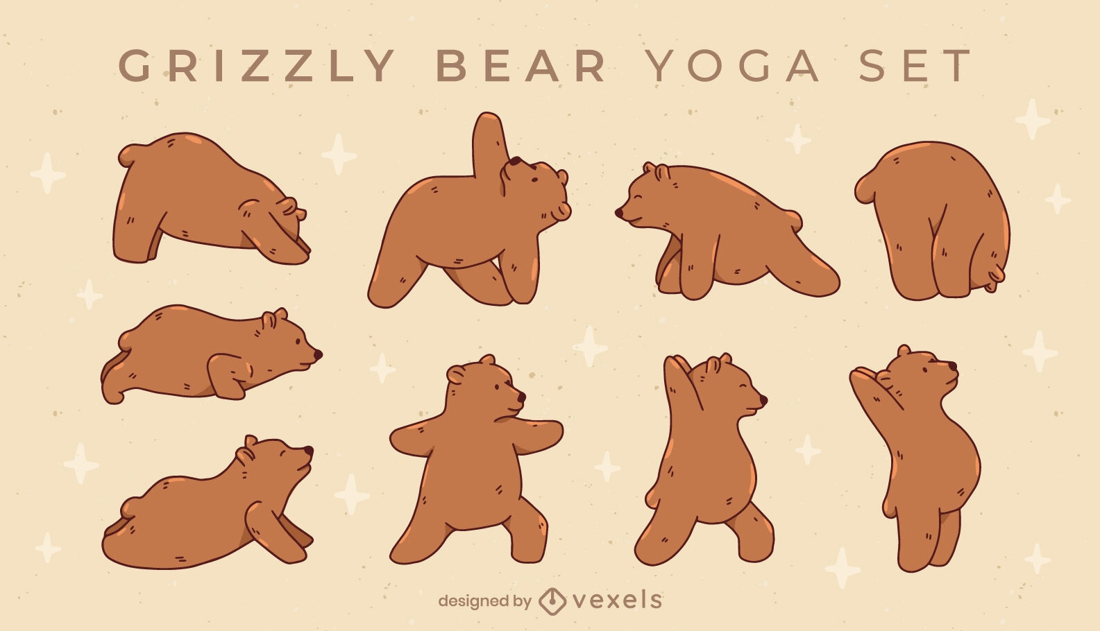 Conjunto de caracteres de ioga de urso pardo