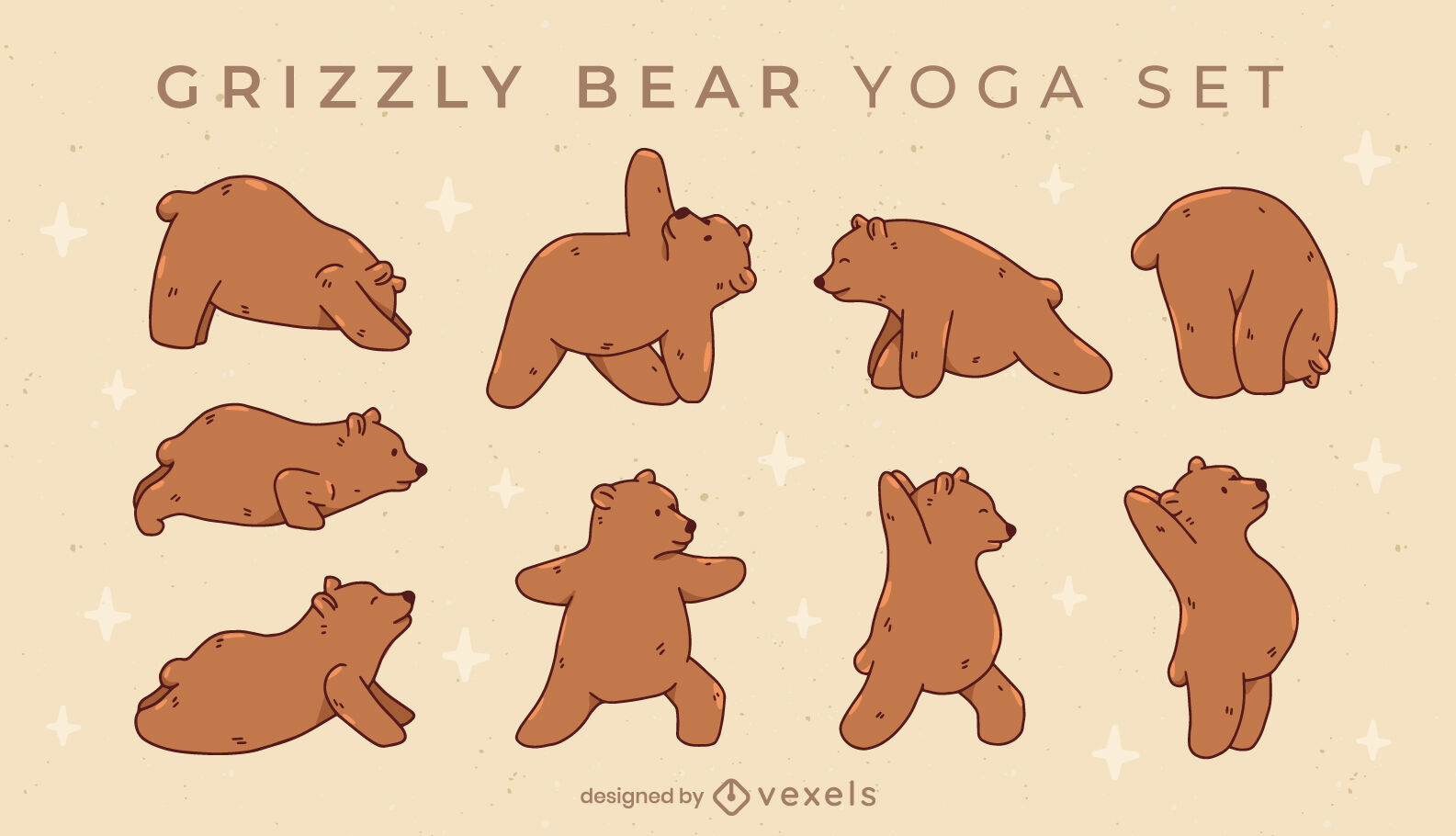 Grizzlyb?r-Yoga-Zeichensatz