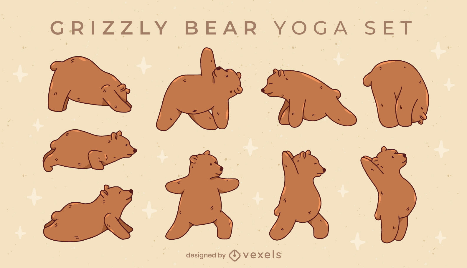 Grizzlybär-Yoga-Zeichensatz