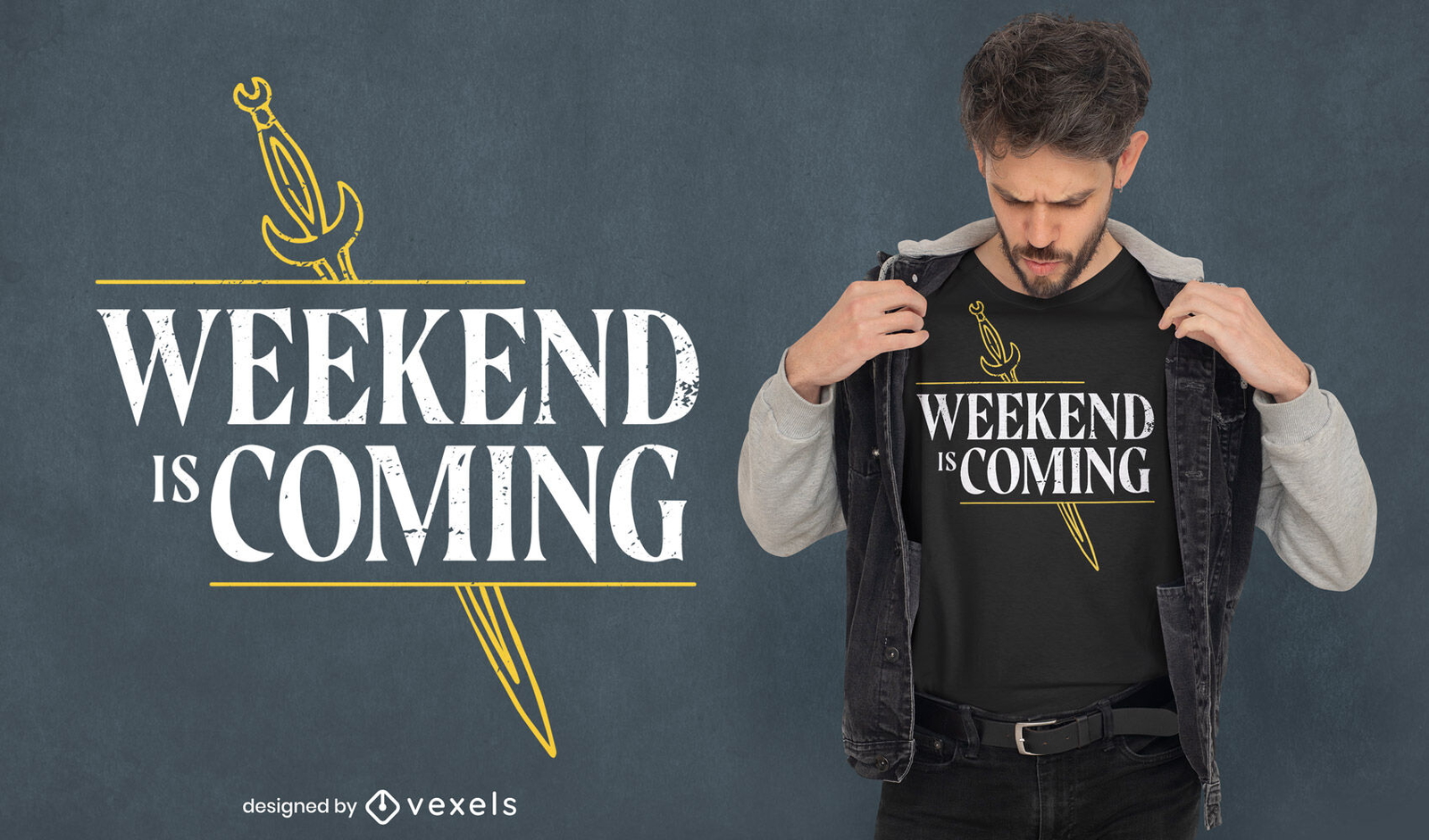 Se acerca el fin de semana diseño de camiseta de espada