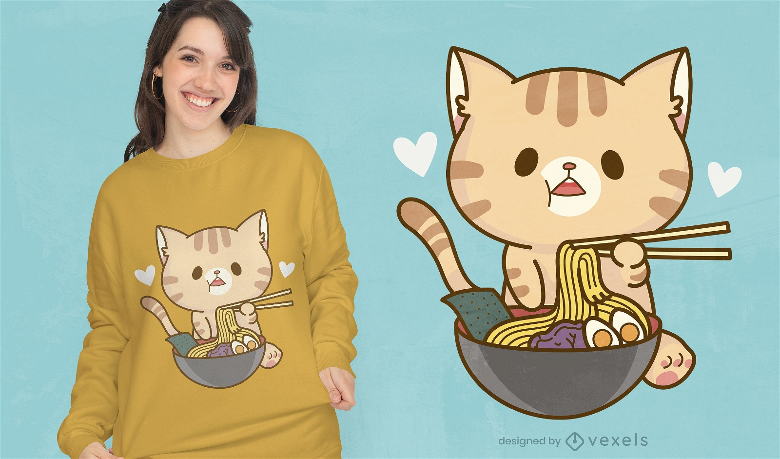 Design de camiseta fofa de gato Ramen