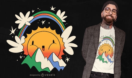 Cute cartoon sun and rainbow t-shirt design