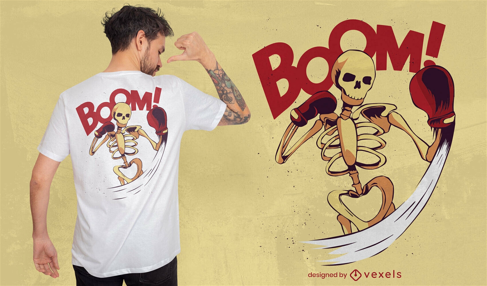 Esqueleto com design de t-shirt de luvas de boxe