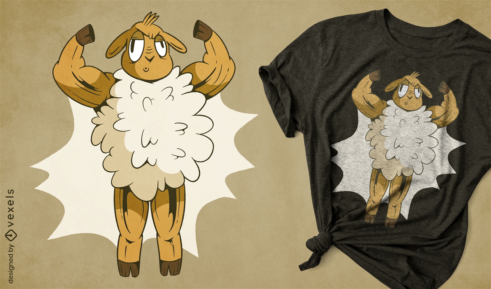 Diseño de camiseta de oveja culturista.