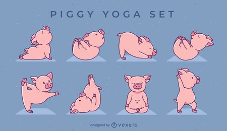 Conjunto de caracteres de ioga porquinho