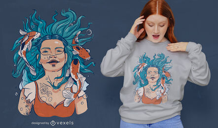 Diseño de camiseta de niña bajo el agua.