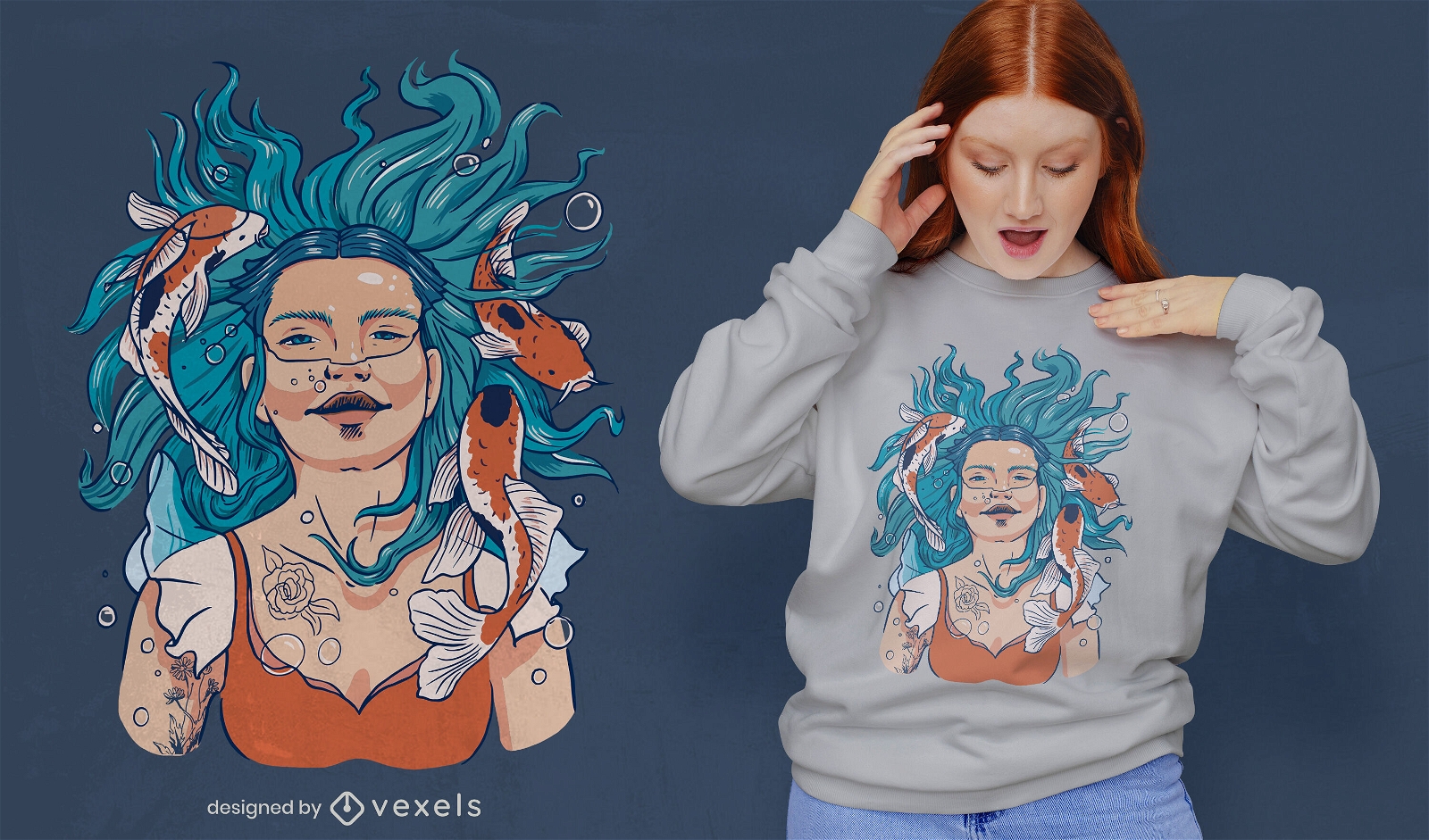 Underwater girl t-shirt design