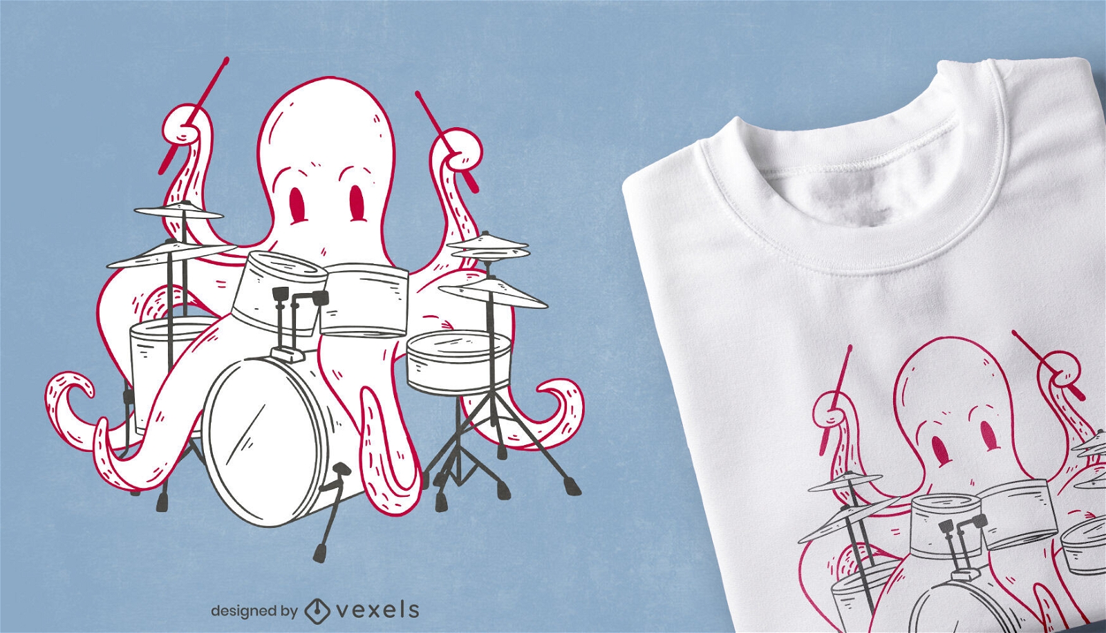 Octopus drumming t-shirt design