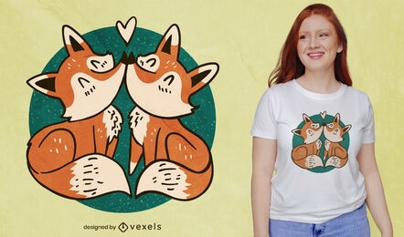 Design de camiseta de beijo de casal de raposa fofo